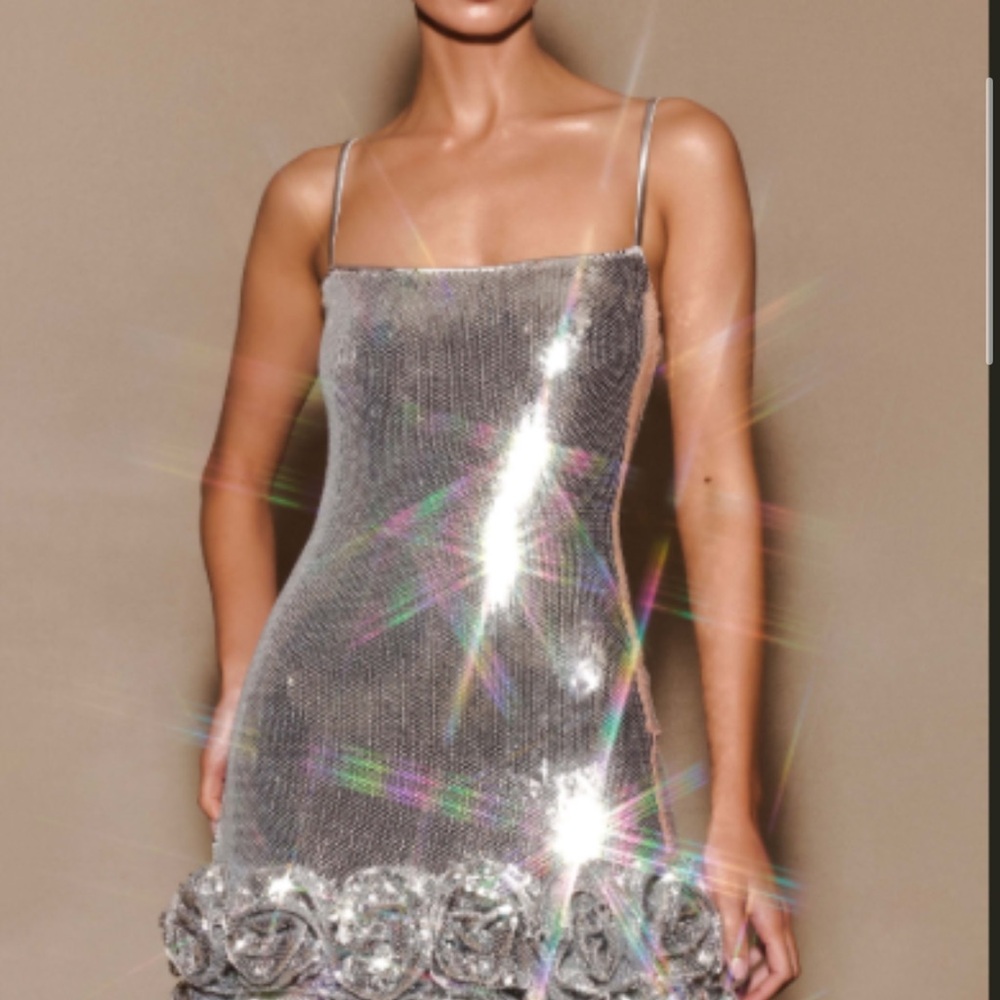Meshki Silver Sequin Sheath Mini Dress